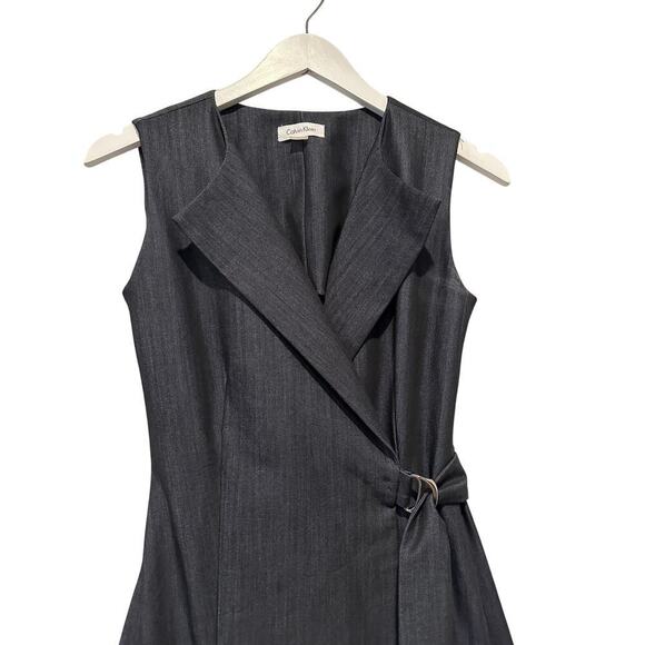 Calvin Klein Size 4 Collar Knee Length Wrap Dress Gray Workwear Office Collared - Picture 3 of 12